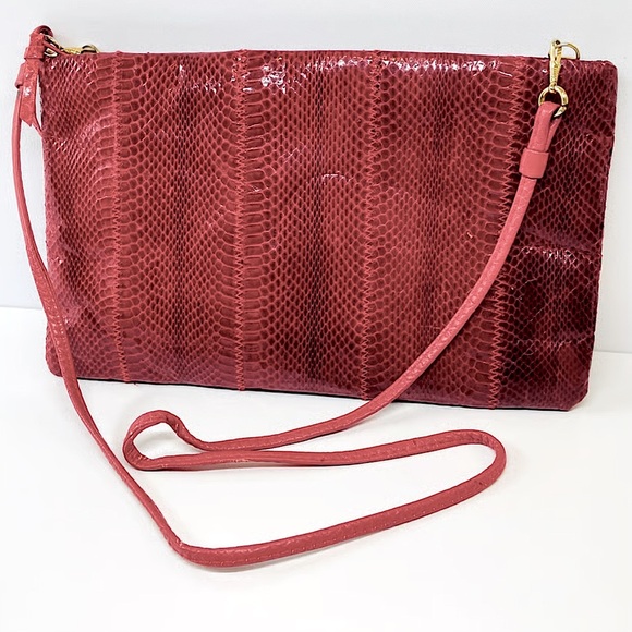 Vintage Clemente Red Snakeskin and Leather Clutch or Shoulder Bag - Picture 1 of 10